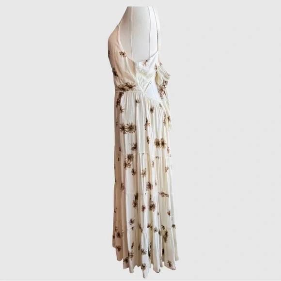 VICI Cream & Brown Floral Maxi Dress, Back Tie Closure, Size X-Large - Picture 4 of 11